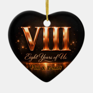 Ornamento De Cerâmica Bronze 8th Anniversary Heart-Shape Custom Ornament