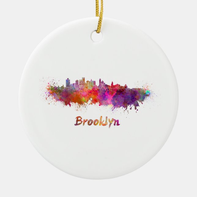 Ornamento De Cerâmica Brooklyn skyline in watercolor (Frente)