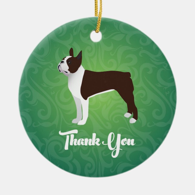 Ornamento De Cerâmica Brown Boston Terrier Obrigado Nota Design (Frente)