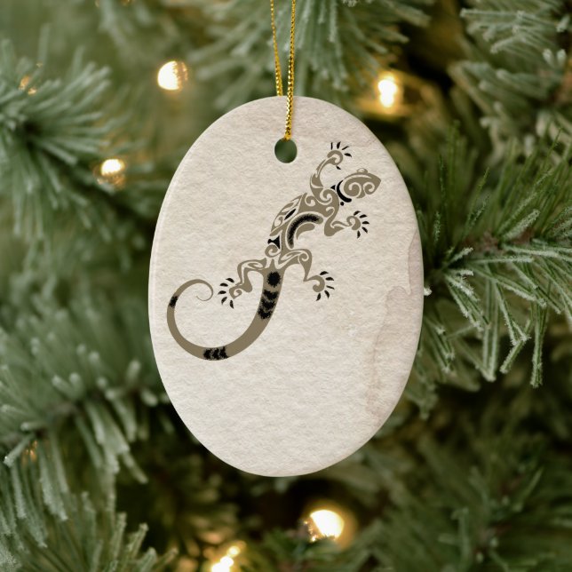 Ornamento De Cerâmica Brown Gecko Lizard personalizado no Natal da Pedra (Árvore)