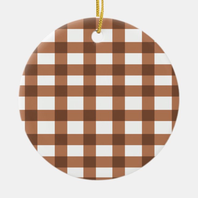 Ornamento De Cerâmica Brown Gingham (Frente)