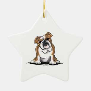 Ornamento De Cerâmica Brown n White Buldogue Sit Bonito