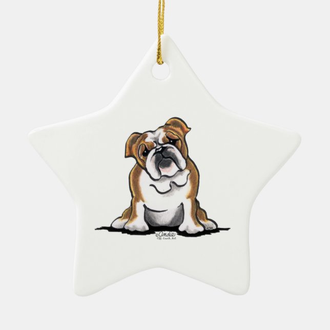 Ornamento De Cerâmica Brown n White Buldogue Sit Bonito (Frente)