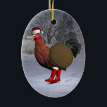 Ornamento De Cerâmica Brown Rooster Santa Claus<br><div class="desc">father christmas got a cute chicken as helper this year - happily marching with red boots and hat through the snow at winter time</div>