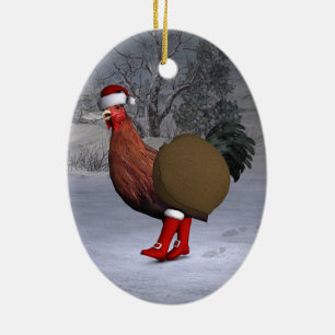 Ornamento De Cerâmica Brown Rooster Santa Claus