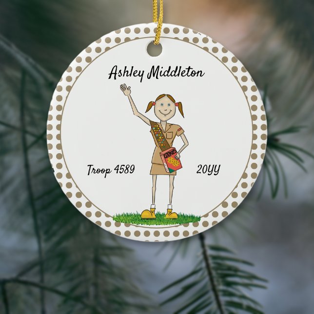 Ornamento De Cerâmica Brunette Brownie Girl escoando pontos de polca cas (Criador carregado)