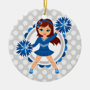 Ornamento De Cerâmica Brunette Cheerleader Azul - Alegre