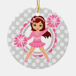Ornamento De Cerâmica Brunette de Cheerleader Rosa - Alegre