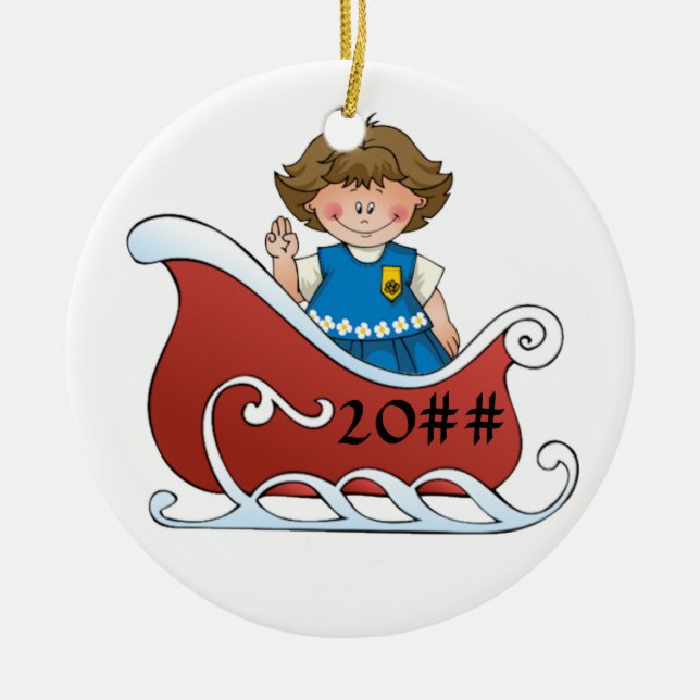 Ornamento De Cerâmica Brunette do trenó do escuteiro da margarida (Frente)