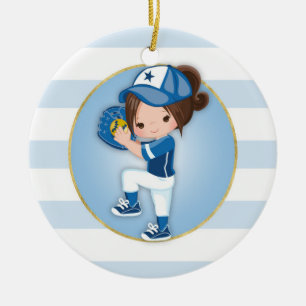 Ornamento De Cerâmica Brunette Girls Blue Softball