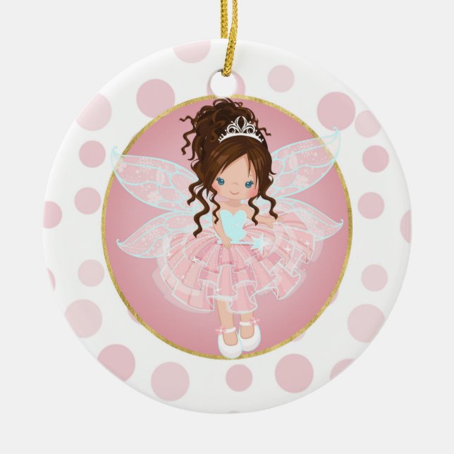 Ornamento De Cerâmica Brunette Pink Fairy (Frente)