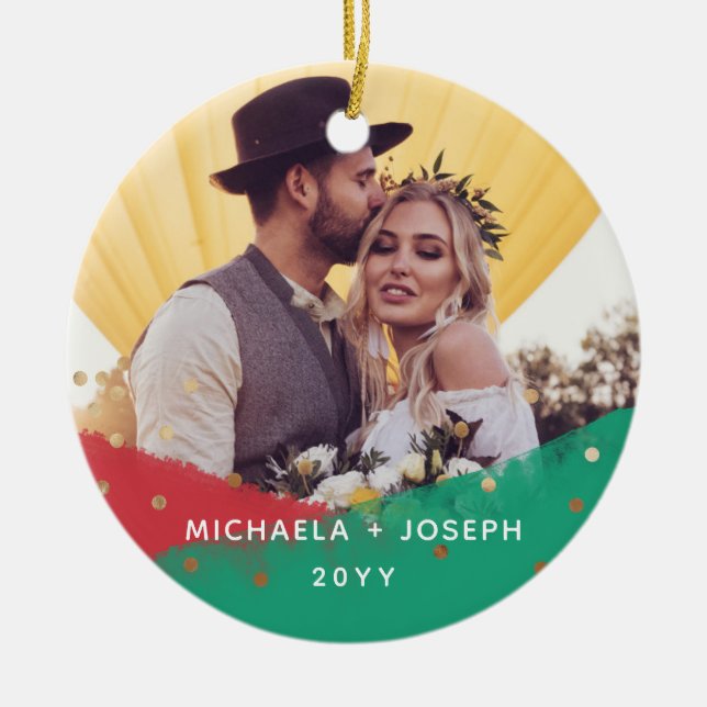 Ornamento De Cerâmica Brushstrokes Modernos | Foto Natal 2 (Frente)