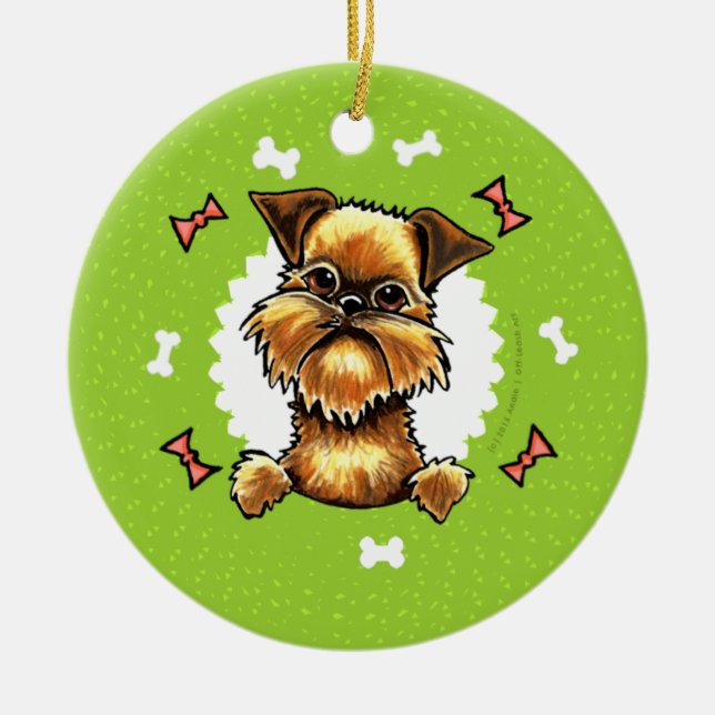 Ornamento De Cerâmica Bruto Bruxelas Griffon Dog Bones Rua de Natal (Frente)