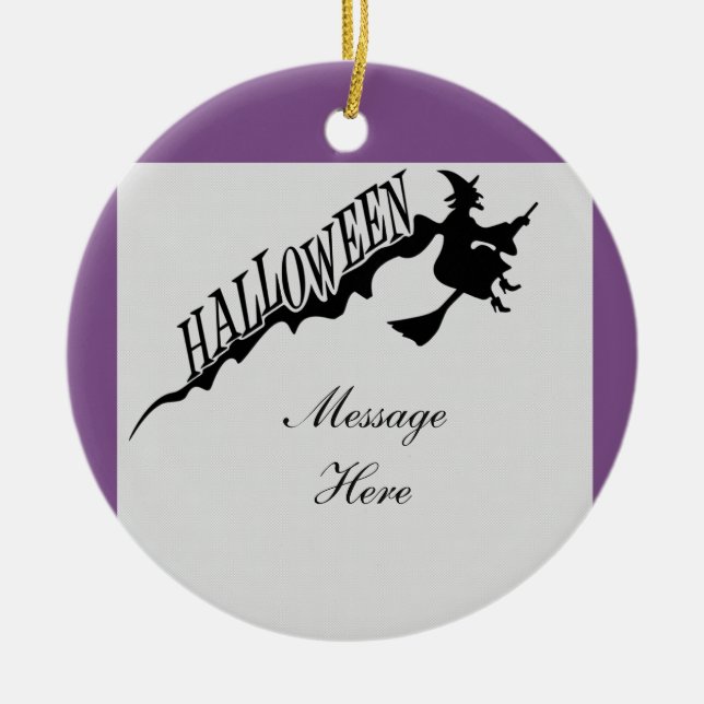 Ornamento De Cerâmica Bruxa Assustadora Andando Broom Halloween Thunder_ (Frente)