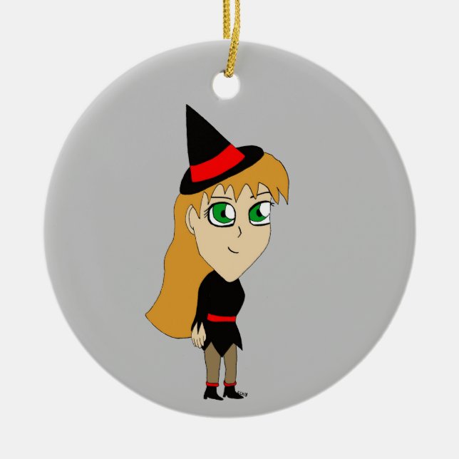 Ornamento De Cerâmica bruxa chibi (Frente)