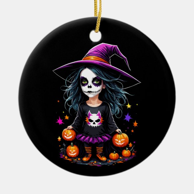 Ornamento De Cerâmica Bruxa de Halloween de Kawaii, um Adorável e Bonito (Frente)