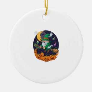 Ornamento De Cerâmica Bruxa de Halloween Gnome Vassoura Abóboras Lua