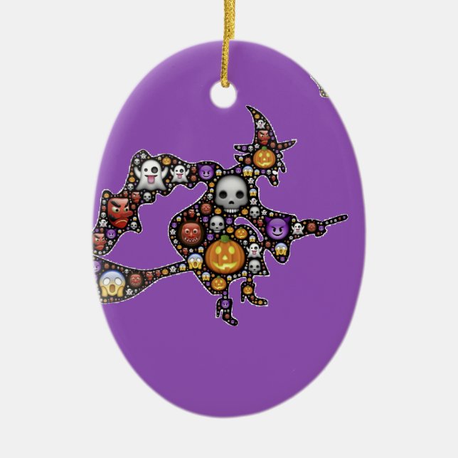 Ornamento De Cerâmica bruxa emoji (Frente)