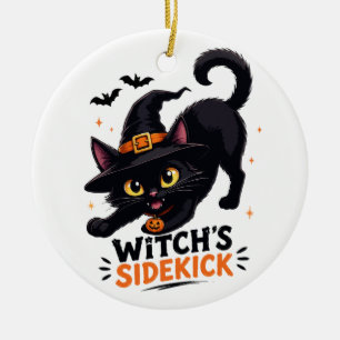 Ornamento De Cerâmica Bruxa Fofa Gatinho Preto Halloween