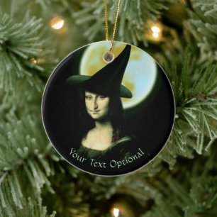Ornamento De Cerâmica Bruxa Mona Lisa Halloween Lua Cheia
