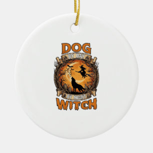 Ornamento De Cerâmica Bruxa Noite de Dia de Cão Halloween Lua do Lobo Mo