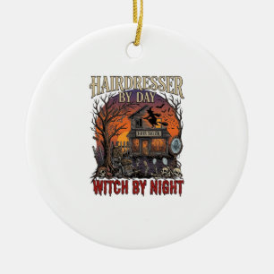 Ornamento De Cerâmica Bruxa Noturna Dia de Cabeleireiro Salão de Hallowe