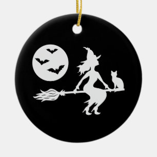 Ornamento De Cerâmica Bruxa Num Cavo Preto E Branco Feliz Halloween