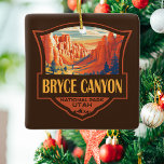 Ornamento De Cerâmica Bryce Canyon National Park Viagem Art Vintage<br><div class="desc">Design de trabalho de arte vetor de Bryce Canyon. O parque é uma reserva de expansão no sul de Utah,  conhecida por rabinos de cor crimson,  que são formações rochosas em forma de spire.</div>