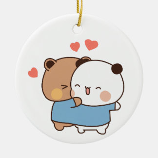 Ornamento De Cerâmica bubu e dudu milk e Mocha Bears Kawaii casal