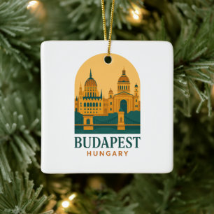 Ornamento De Cerâmica Budapest Hungria Viagem Antiga Cidade Retro