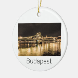 Ornamento De Cerâmica Budapeste com Panorama Antigo da Ponte de Corrente