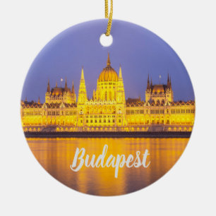 Ornamento De Cerâmica Budapeste Parlamento Hungria por presente noturno