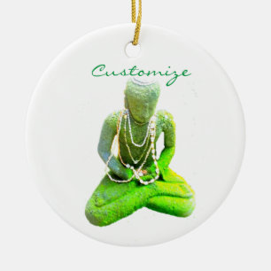 Ornamento De Cerâmica Buddha verde Mossy Thunder_Cove Meditating