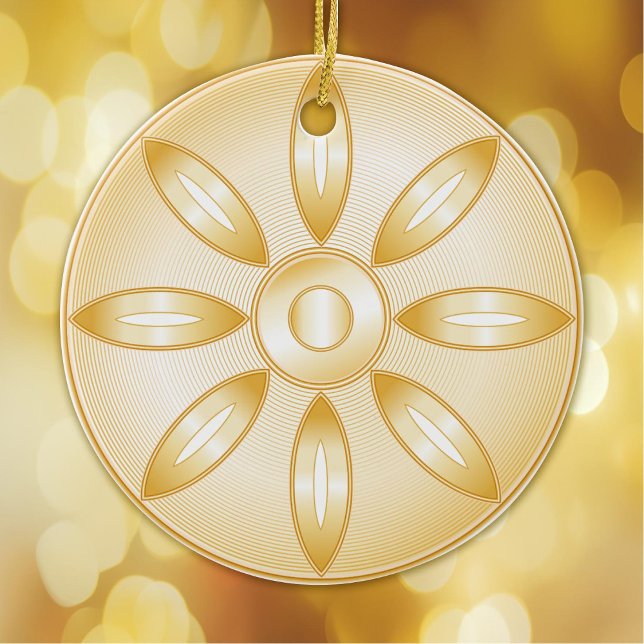 Ornamento De Cerâmica Buddhism Symbol (Buddhism, gold Lotus blossom, wheel of Dharma, symbol of the Buddhist faith.  Peace.)