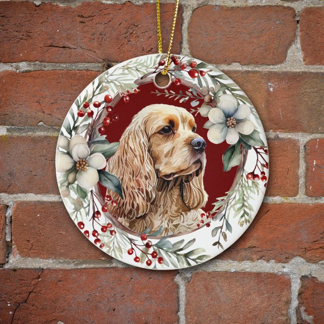 Ornamento De Cerâmica Buff American Cocker Spaniel Rustic Wreath (Criador carregado)