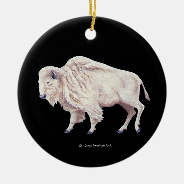 Ornamento De Cerâmica Buffalo Branco (Frente)