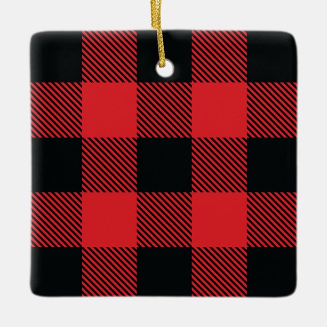 Ornamento De Cerâmica Buffalo Plaid Christmas Red and Black Check (Frente)