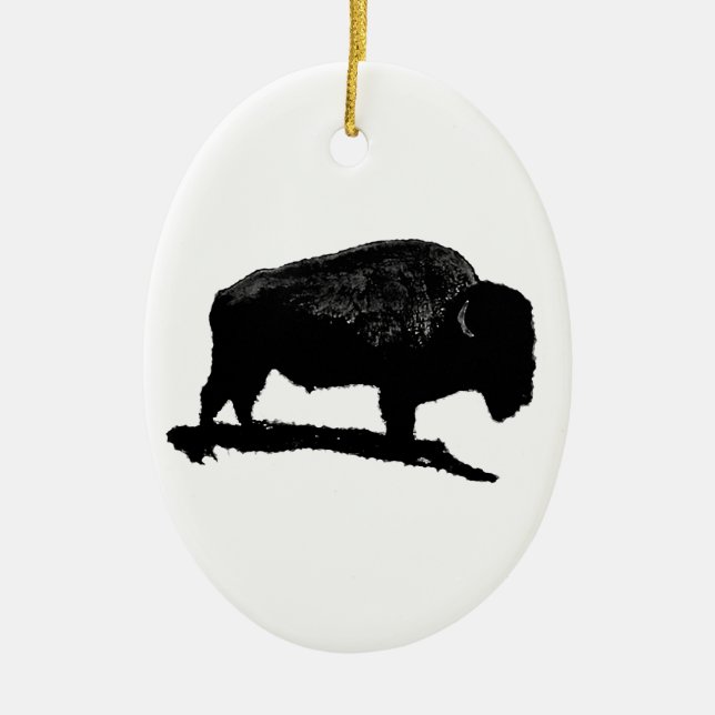 Ornamento De Cerâmica Buffalo Preto e Branco (Frente)