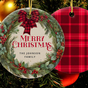 Ornamento De Cerâmica Buffalo Xadrez Farmhouse Wreath de Natal Holly