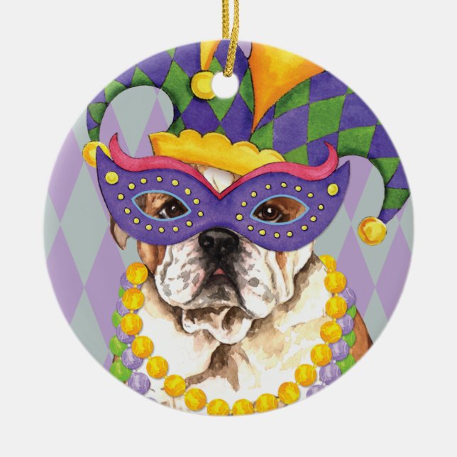 Ornamento De Cerâmica Buldogue do carnaval (Frente)