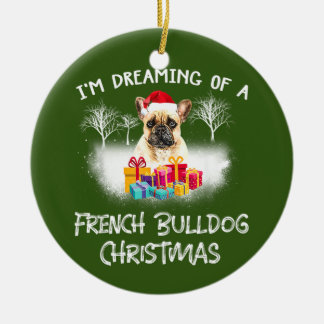 Ornamento De Cerâmica Buldogue Francês com Natal
