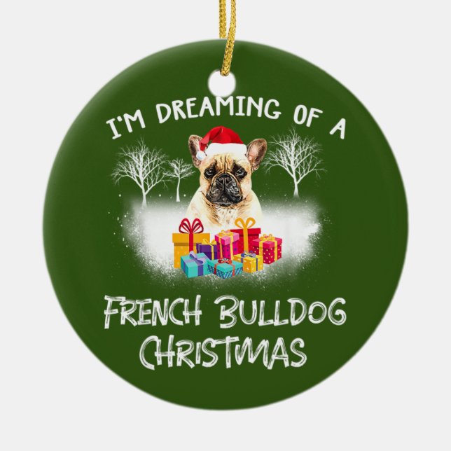 Ornamento De Cerâmica Buldogue Francês com Natal (Frente)