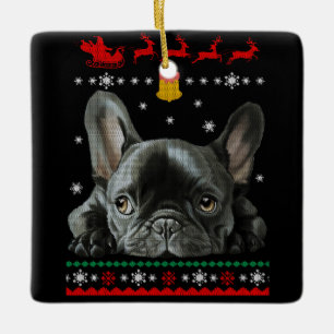 Ornamento De Cerâmica Buldogue Francês   Feliz Natal Com O Frenchie