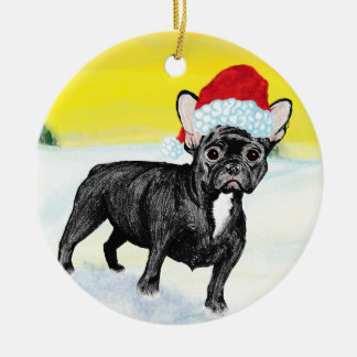 Ornamento De Cerâmica buldogue francês festivo