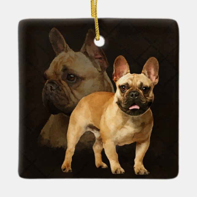 Ornamento De Cerâmica Buldogue francês - Frenchie - xadrez de Brown (Frente)
