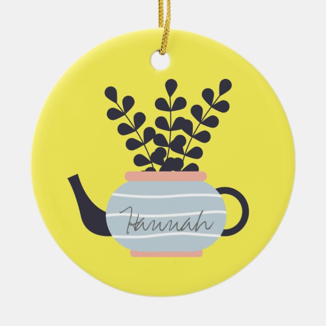 Ornamento De Cerâmica Bule simples moderno com pastel vegetal (Frente)