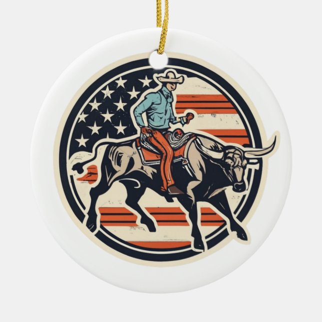 Ornamento De Cerâmica Bull Rider Cowboy (Frente)
