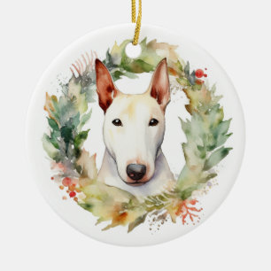Ornamento De Cerâmica Bull Terrier Christmas Wreath Festivo Pup