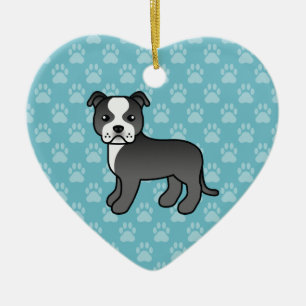 Ornamento De Cerâmica Bull Terrier Drarier Black E White Staffordshire