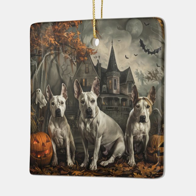 Ornamento De Cerâmica Bull Terrier Halloween Night Doggy Delight (Esquerda)